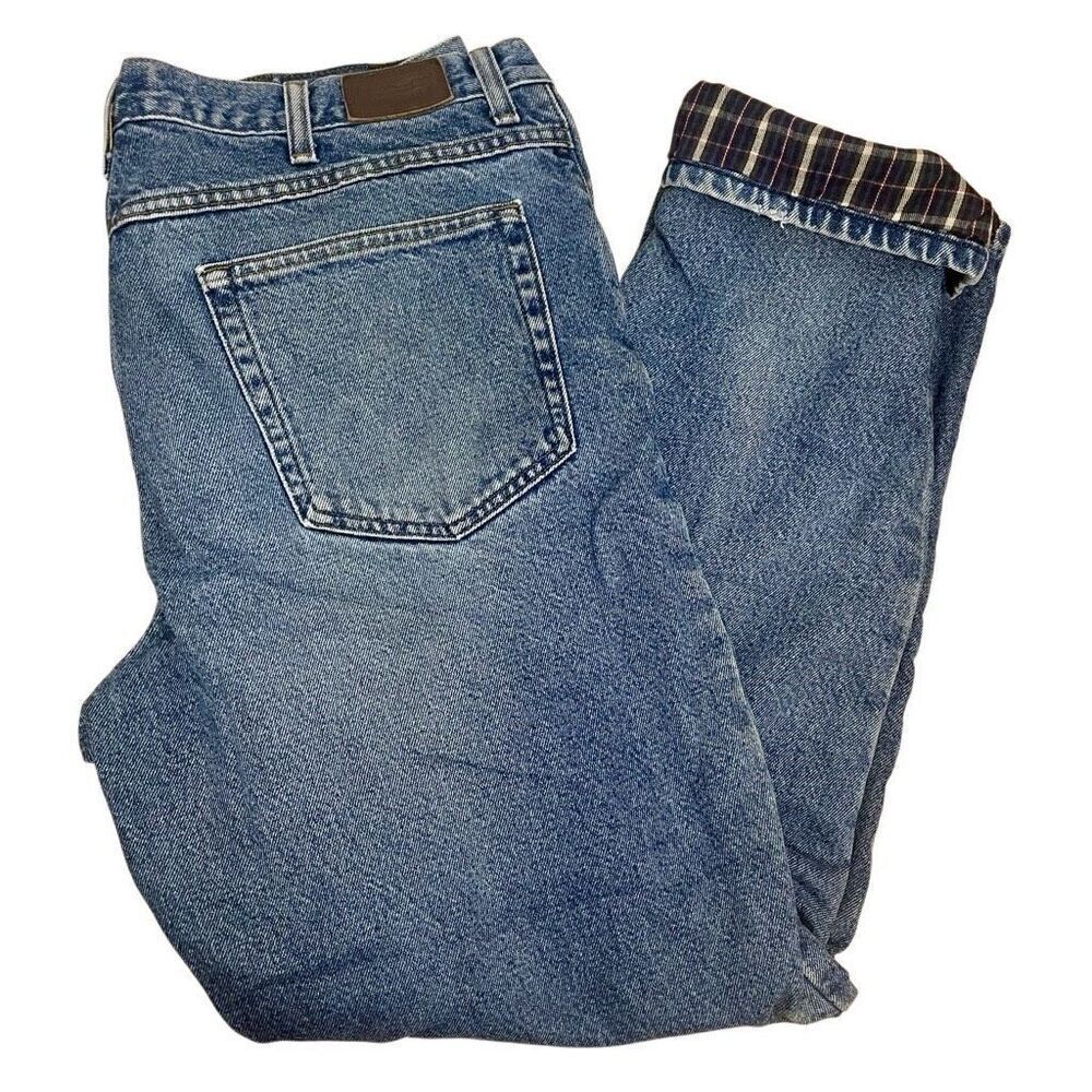LL‎ Bean Men Lined Relaxed Double L Heavy Blue Denim Straight Jeans Size 37x32